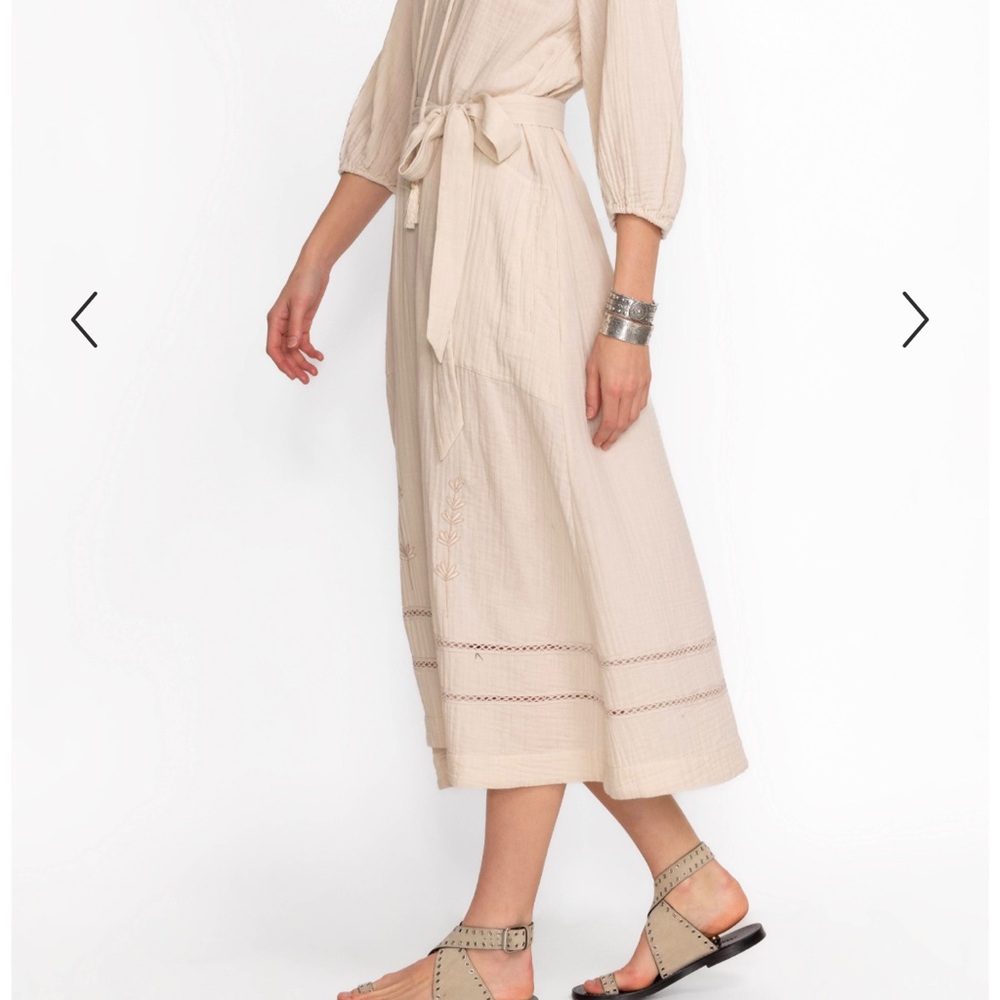 Johnny Was Calme S gauze, bishop sleeve dress with waist tie - Picture 4 of 5